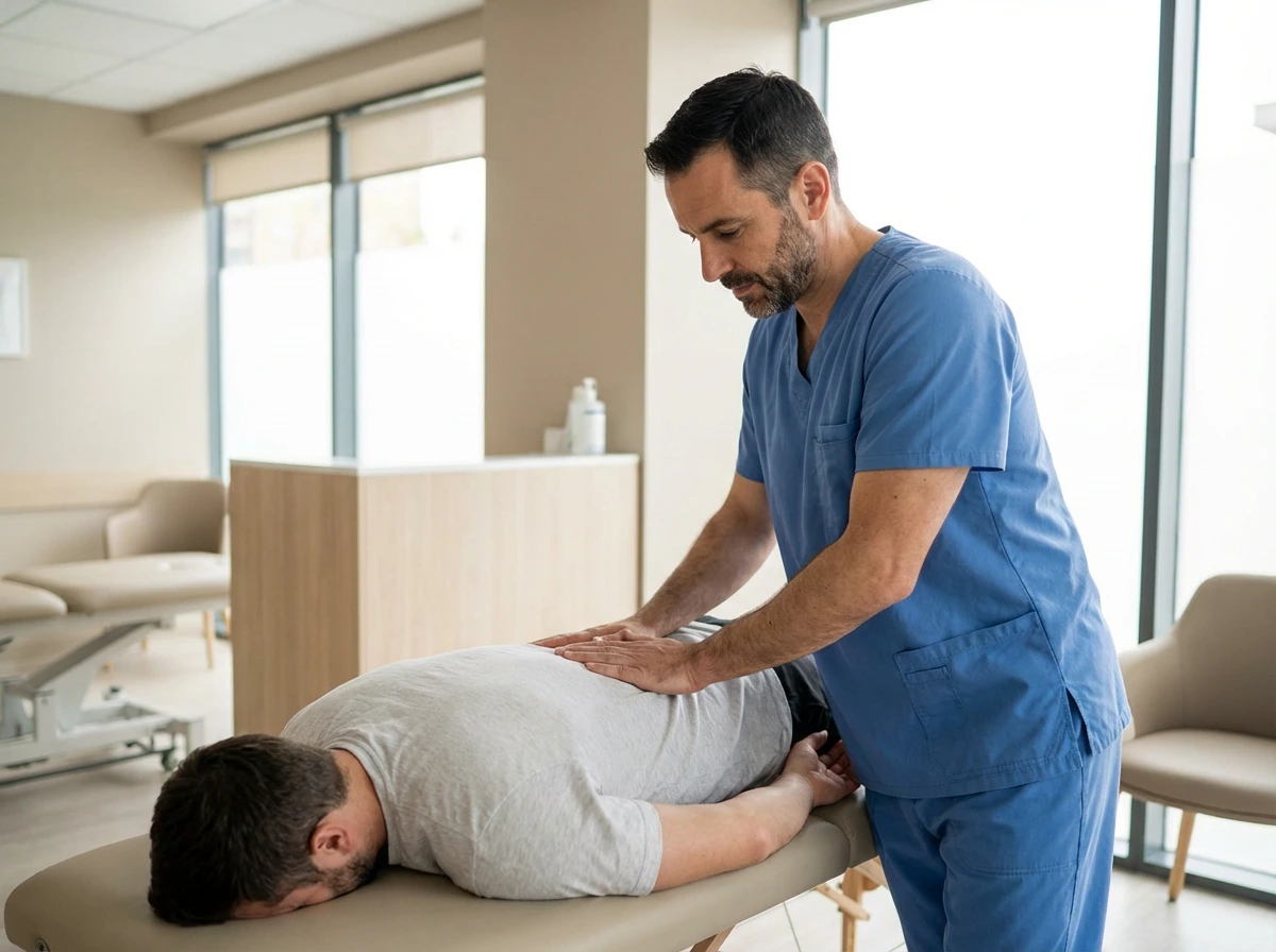 Chiropractor performing spinal adjustment