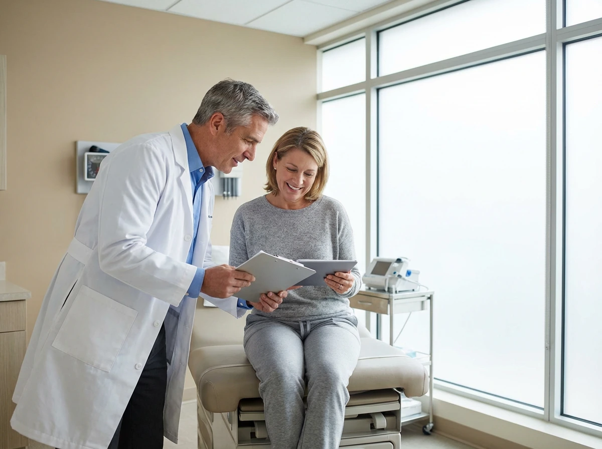 Physical therapist helping patient with post-surgical rehabilitation exercises