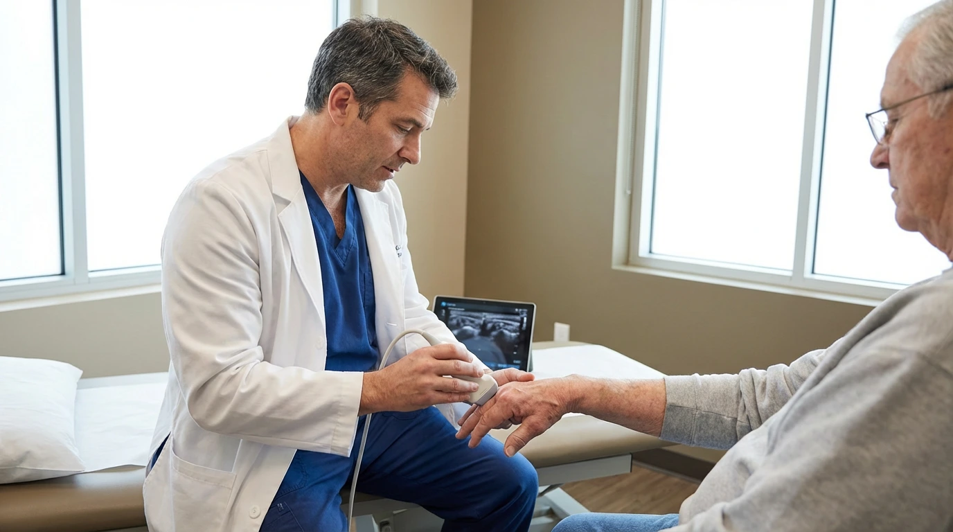 Doctor examining patient's joints for arthritis treatment